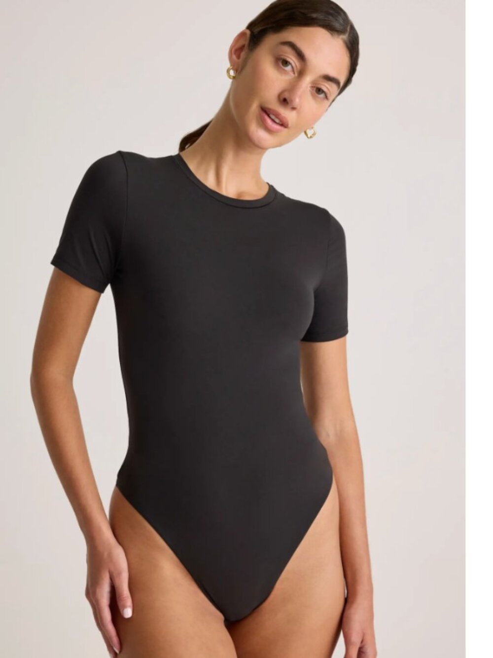 NWT! Quince Black Short-Sleeve Crewneck Bodysuit - Black - Medium